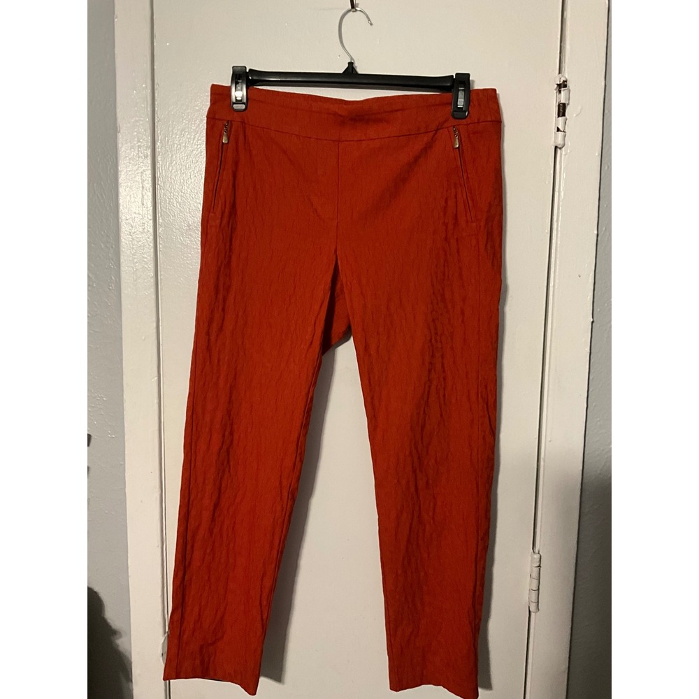 SOHO Apparel Ltd Burnt Orange Crinkle Jacquard Slim Pants Large 18928710